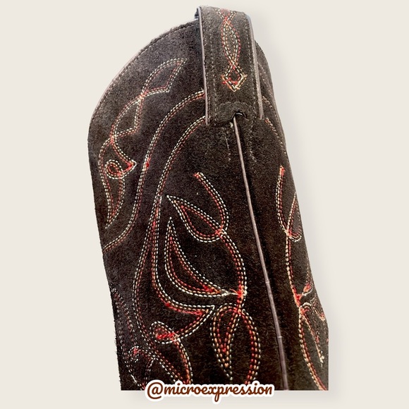 Frye Billy Vintage Brown Suede Embroidered Pull-On Cowgirl Pointed Toe Cute Boot - Picture 10 of 13